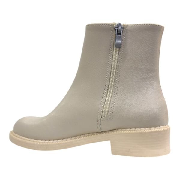 Bej Fermuarlı Alçak Topuklu Bilek Boy Bot, Yuvarlak Burun