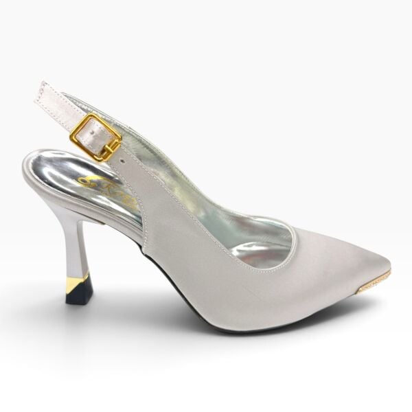 Ekru Sivri Burun Kadın Topuklu Ayakkabı – 8 cm İnce Topuk Slingback
