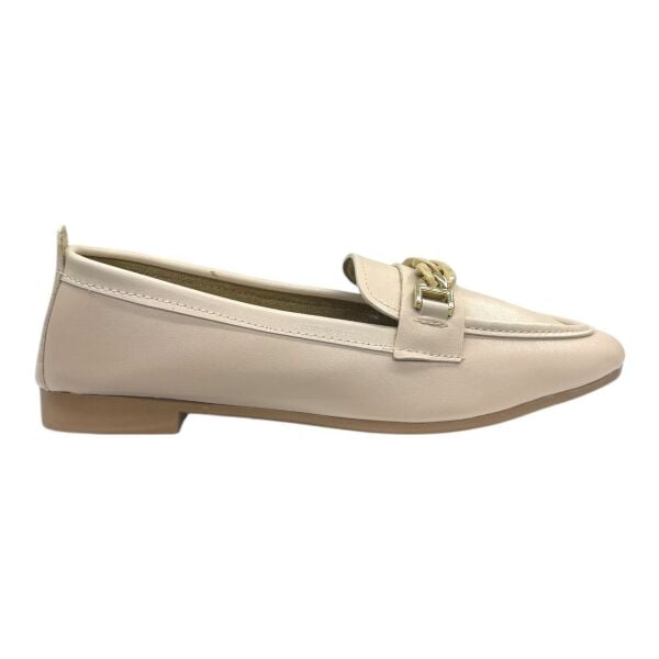 Krem Zincir Tokalı Kadın Loafer Ayakkabı