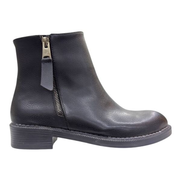 Siyah Fermuarlı Alçak Topuklu Bilek Boy Bot, Yuvarlak Burun