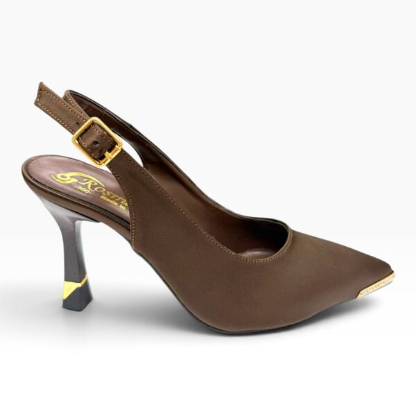 Kahverengi Sivri Burun Kadın Topuklu Ayakkabı – 8 cm İnce Topuk Slingback