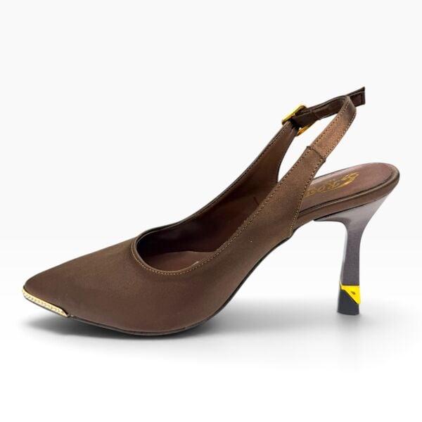 Kahverengi Sivri Burun Kadın Topuklu Ayakkabı – 8 cm İnce Topuk Slingback