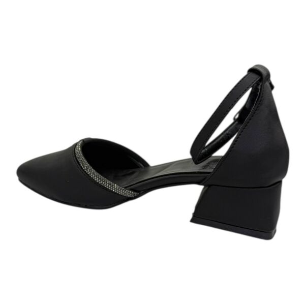 Siyah İnce Taş Bantlı Alçak Topuk