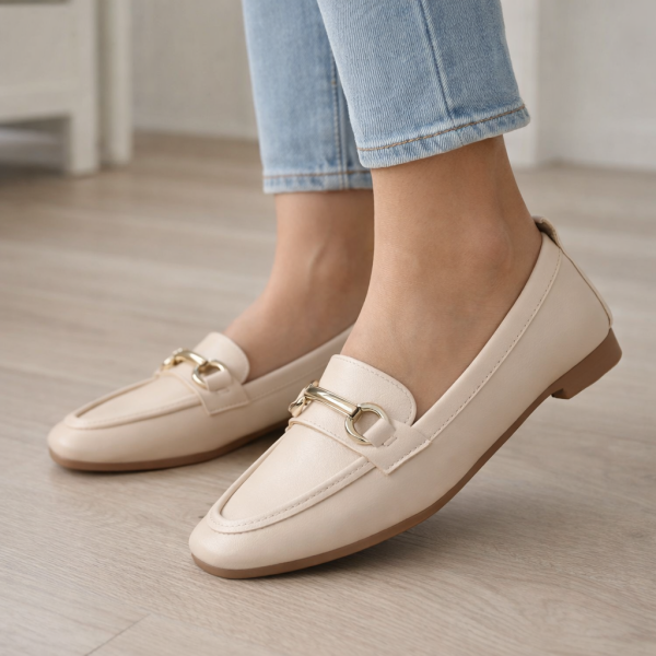 Krem Altın-Silver Karışık Tokalı Kadın Ayakkabı