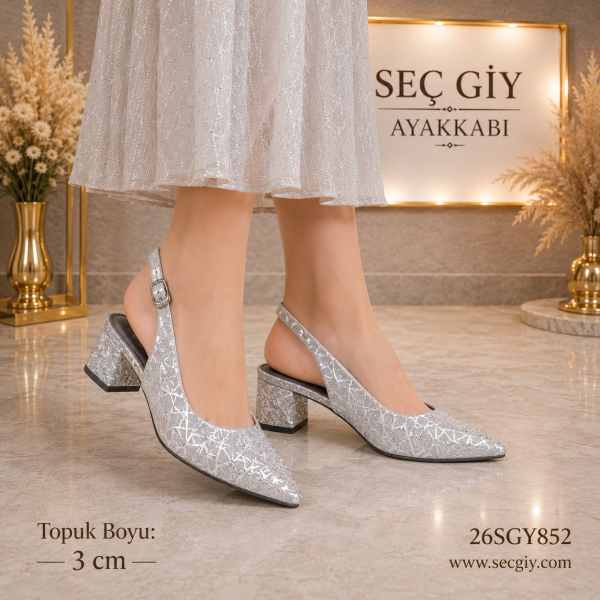 Gümüş Parlak Slingback Kadın Ayakkabı
