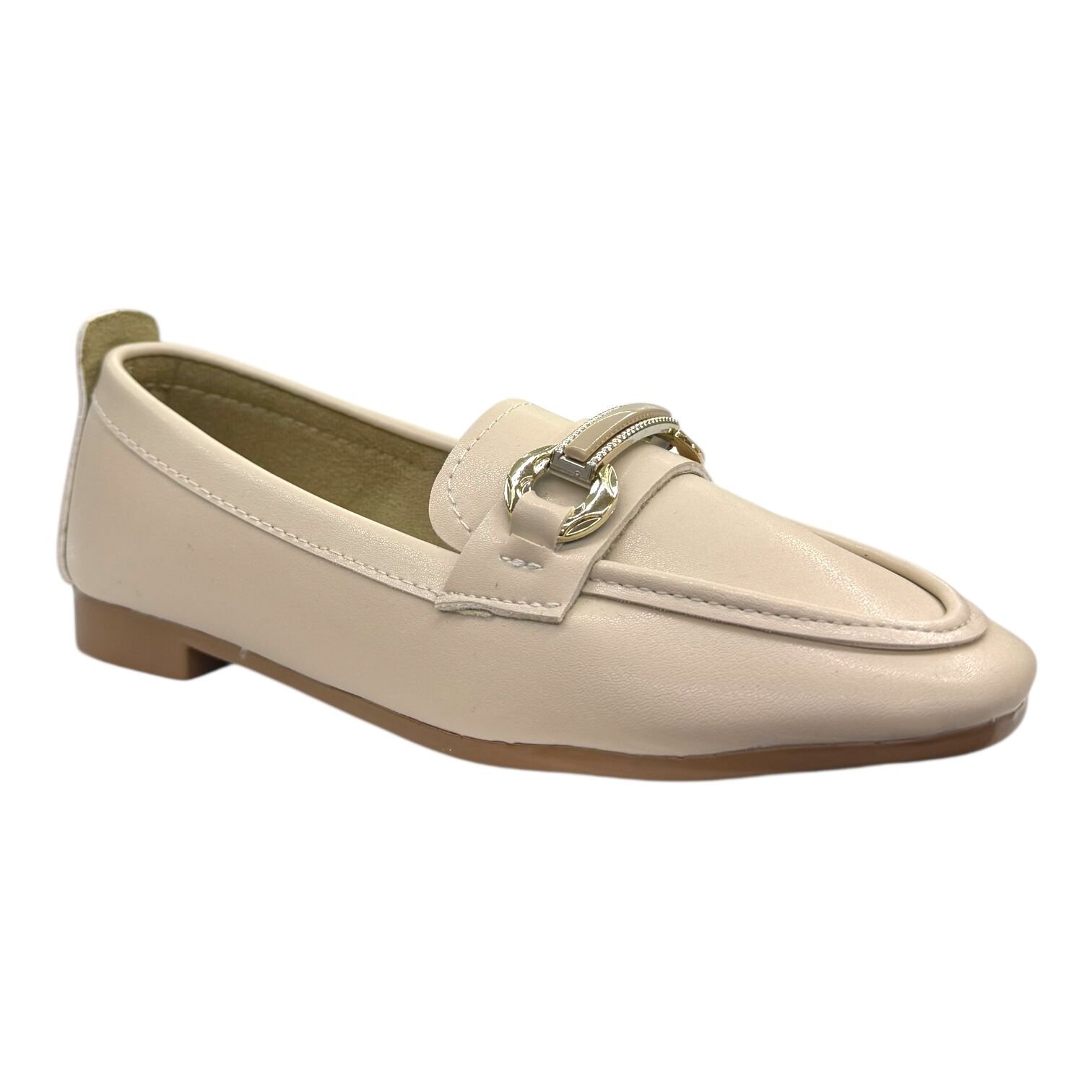 Krem Altın-Silver Karışık Tokalı Kadın Ayakkabı