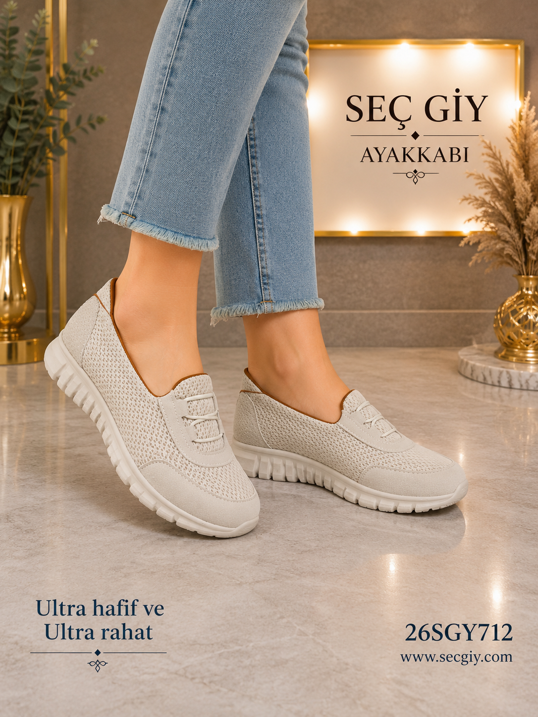Krem Triko Ultra Hafif Kadın Spor Ayakkabı