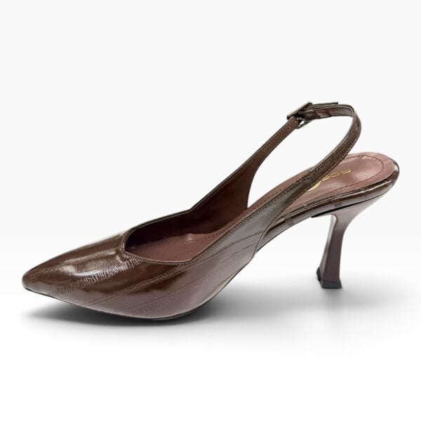 Kahverengi Rugan Kadın Topuklu Ayakkabı – 8 cm İnce Topuk Slingback