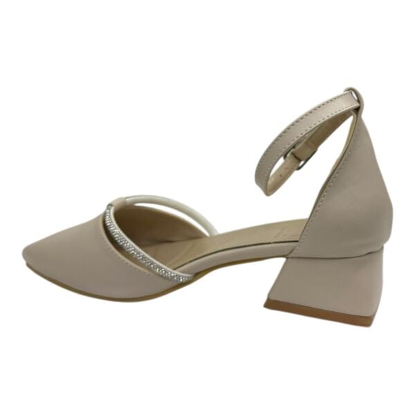 Krem İnce Taş Bantlı Alçak Topuk