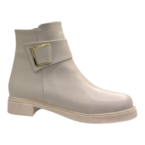 Bej Gold Tokalı Alçak Topuklu Bilek Boy Bot, Yuvarlak Burun