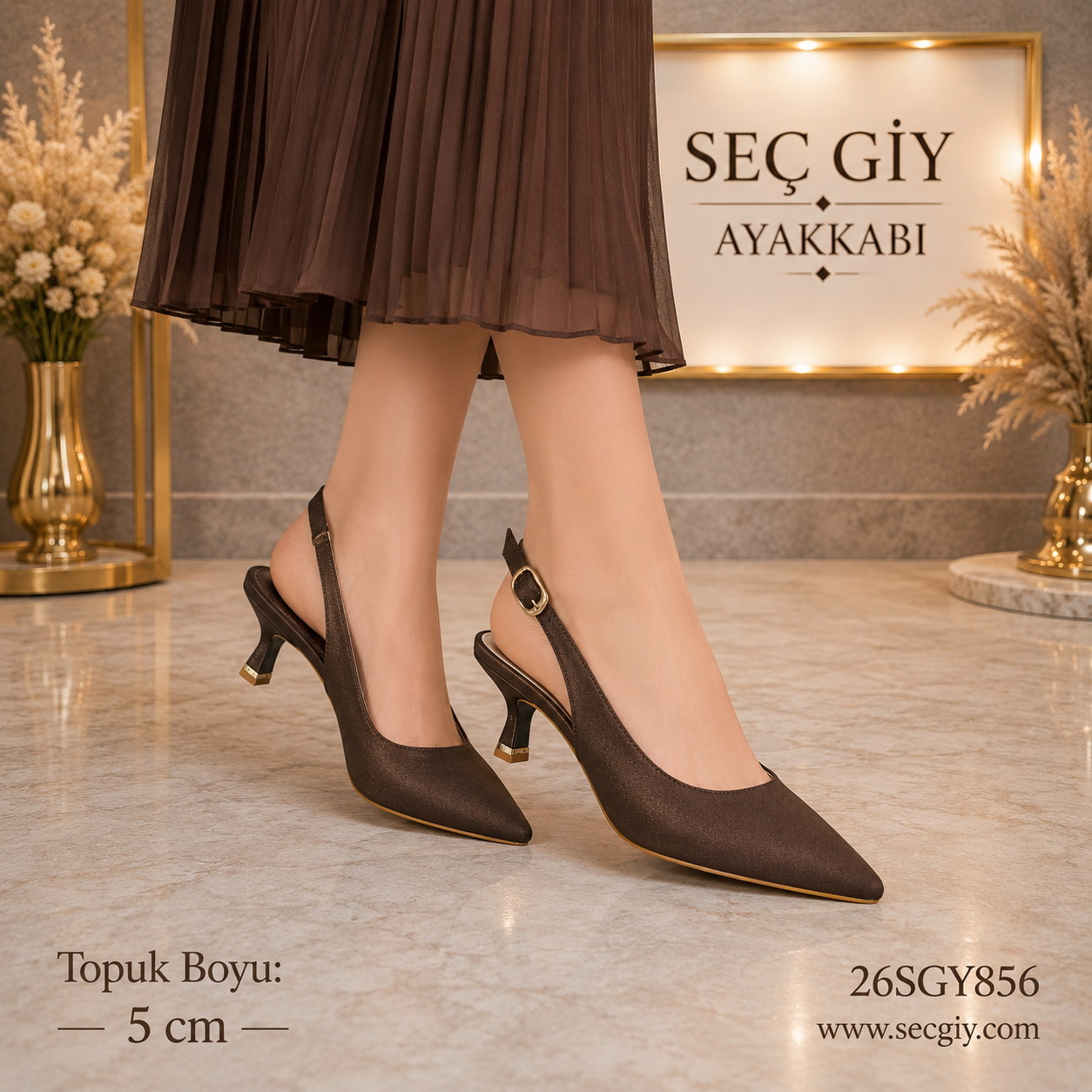 Kahve Slingback Kadın Topuklu Ayakkabı 5 cm