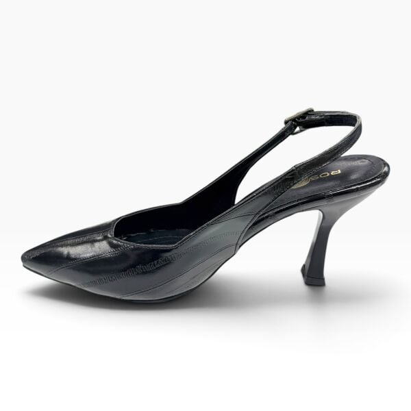 Siyah Rugan Desenli Sivri Burun Kadın Topuklu Ayakkabı – 8 cm İnce Topuk Slingback