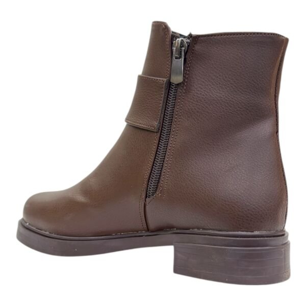 Kahverengi Gold Tokalı Alçak Topuklu Bilek Boy Bot, Yuvarlak Burun