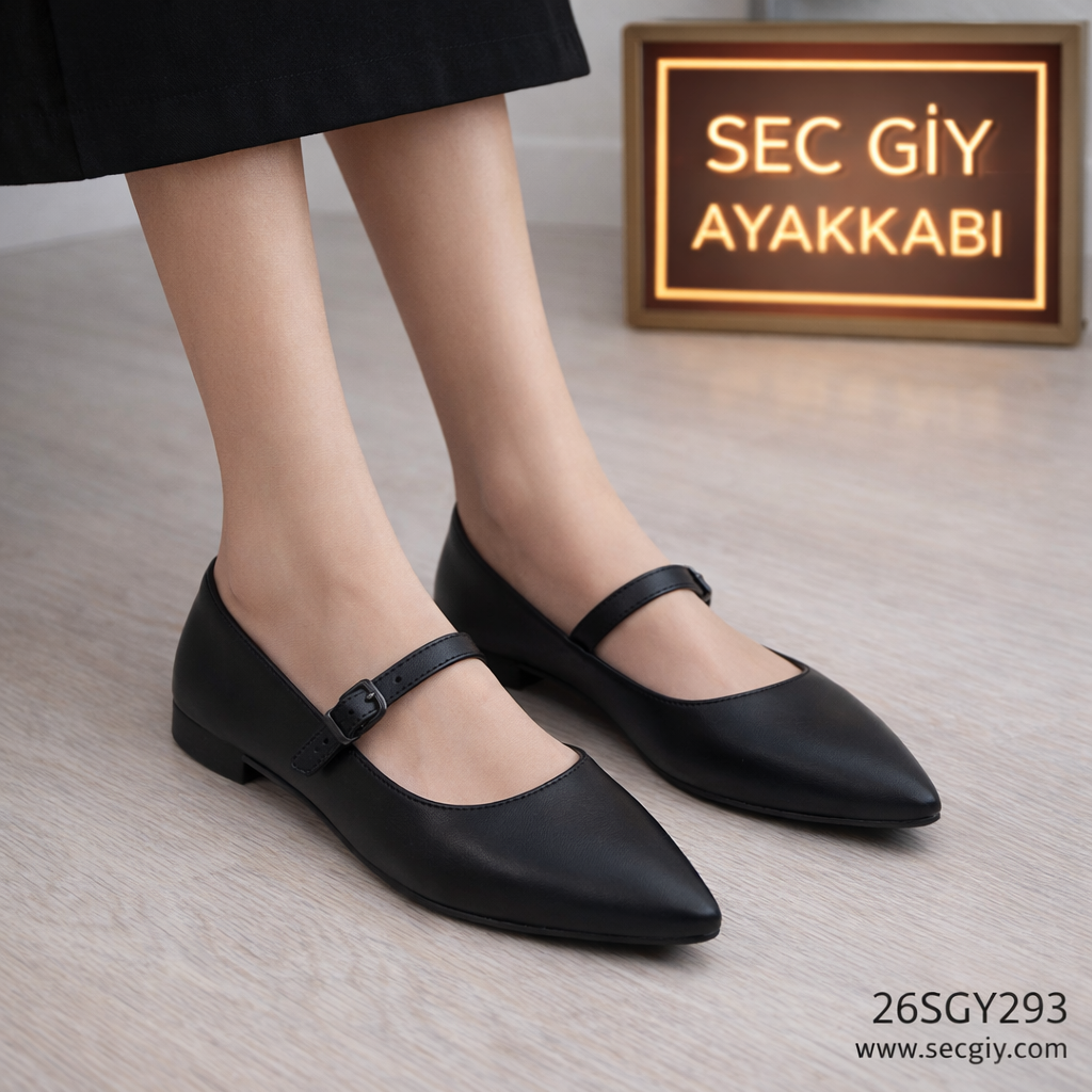 Siyah Bantlı Kadın Babet – Klasik ve Günlük Şık Düz Ayakkabı
