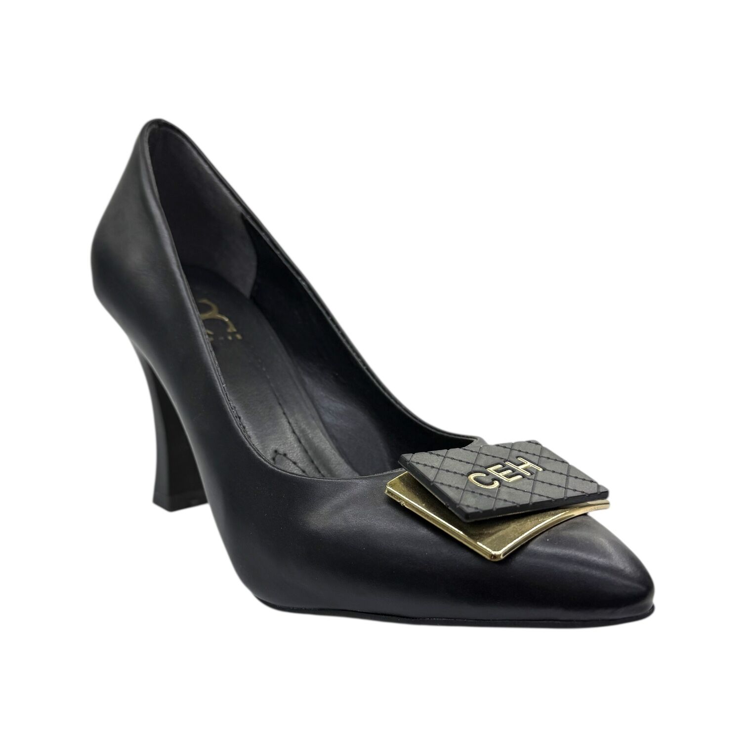 Kare Tokalı Siyah Klasik Topuklu Ayakkabı