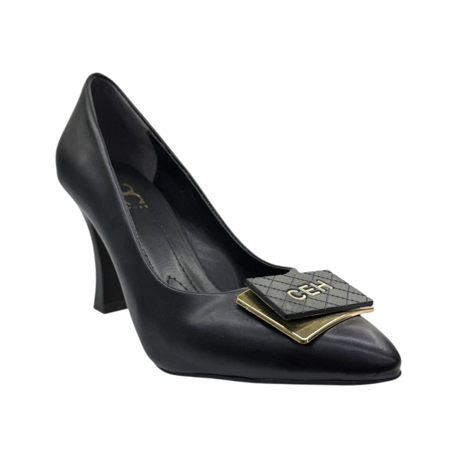Kare Tokalı Siyah Klasik Topuklu Ayakkabı