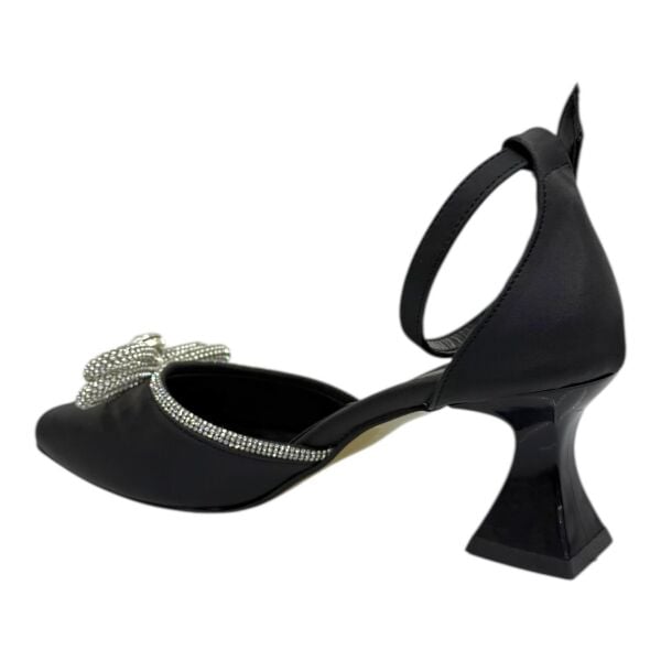 Siyah Saten Kristal Fiyonklu Topuklu