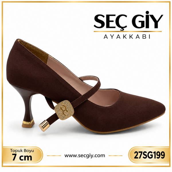 Kadın Acı Kahve Bantlı Sivri Burun Topuklu Ayakkabı – 7 cm Topuk
