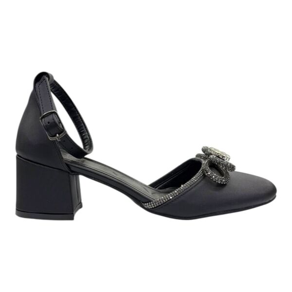 Kristal Süslemeli Siyah Blok Topuklu Abiye Ayakkabı