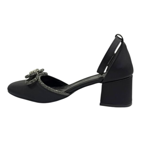 Kristal Süslemeli Siyah Blok Topuklu Abiye Ayakkabı