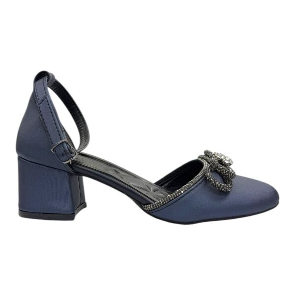 Kristal Süslemeli Lacivert Blok Topuklu Abiye Ayakkabı