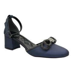 Kristal Süslemeli Lacivert Blok Topuklu Abiye Ayakkabı