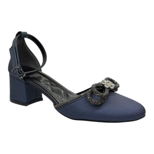 Kristal Süslemeli Lacivert Blok Topuklu Abiye Ayakkabı