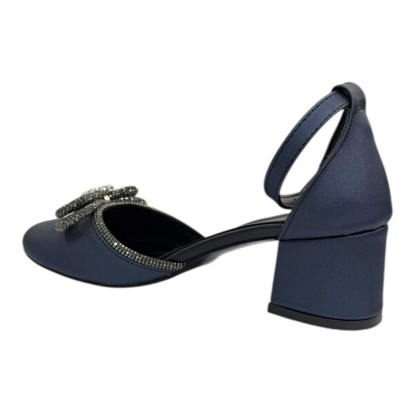 Kristal Süslemeli Lacivert Blok Topuklu Abiye Ayakkabı