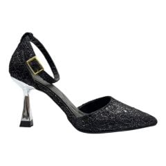 Siyah Dantel Kaplama ve Metalik Topuklu