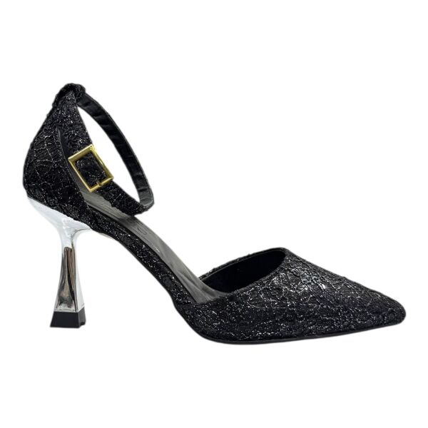 Siyah Dantel Kaplama ve Metalik Topuklu