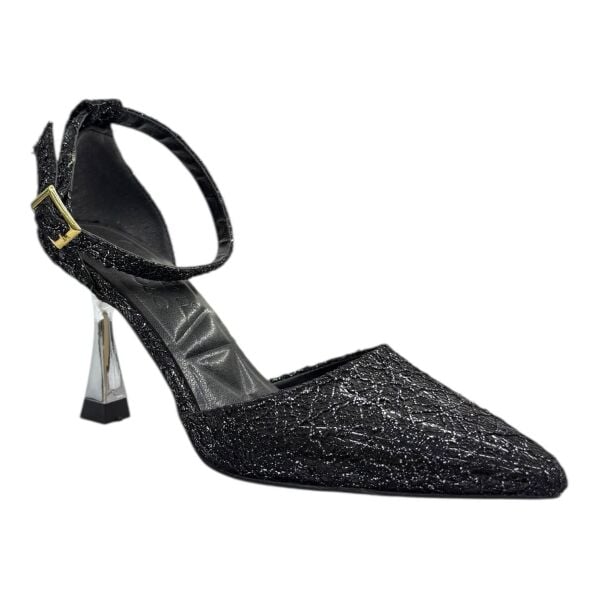 Siyah Dantel Kaplama ve Metalik Topuklu