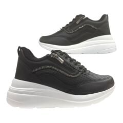 Siyah Spor Ayakkabı Kalın Taban Taş Detaylı