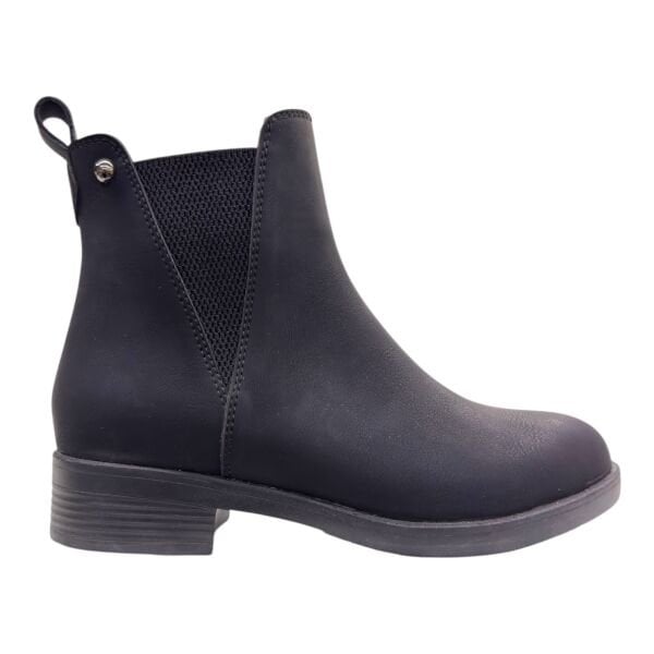 Siyah Lastikli Alçak Topuklu Günlük Bilek Boy Bot, Yuvarlak Burun