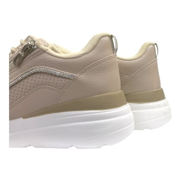 Bej Spor Ayakkabı Kalın Taban Taş Detaylı