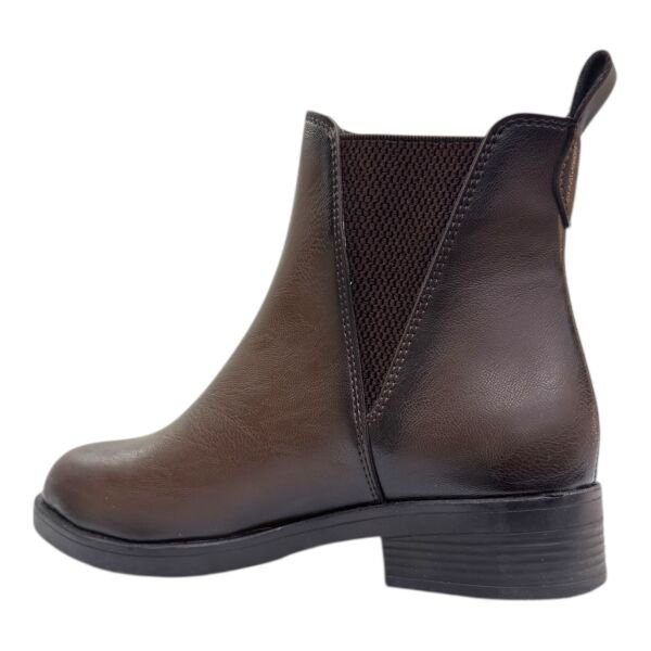 Kahverengi Lastikli Alçak Topuklu Günlük Bilek Boy Bot, Yuvarlak Burun