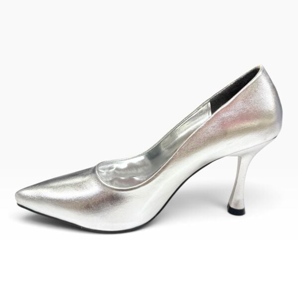 Gümüş Metalik Sivri Burun Kadın Stiletto – 8 cm İnce Topuk Klasik Topuklu Ayakkabı