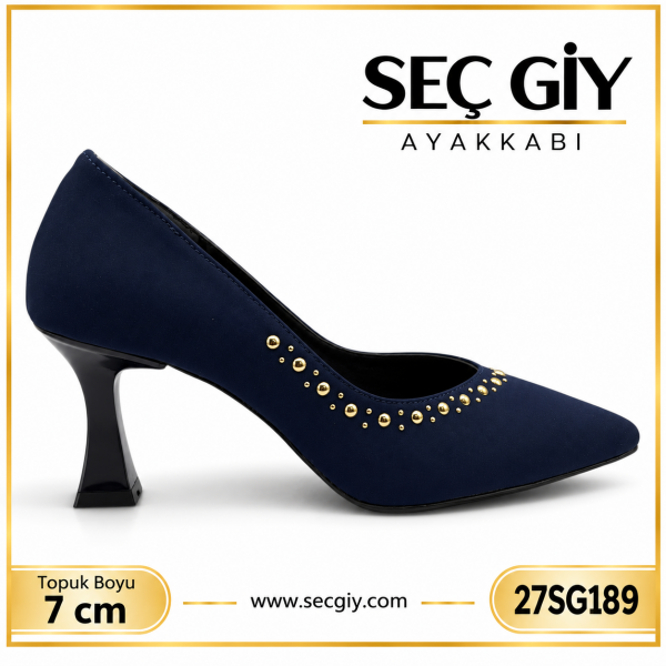 Kadın Siyah Gold Taş Detaylı Sivri Burun Topuklu Ayakkabı – 7 cm Topuk