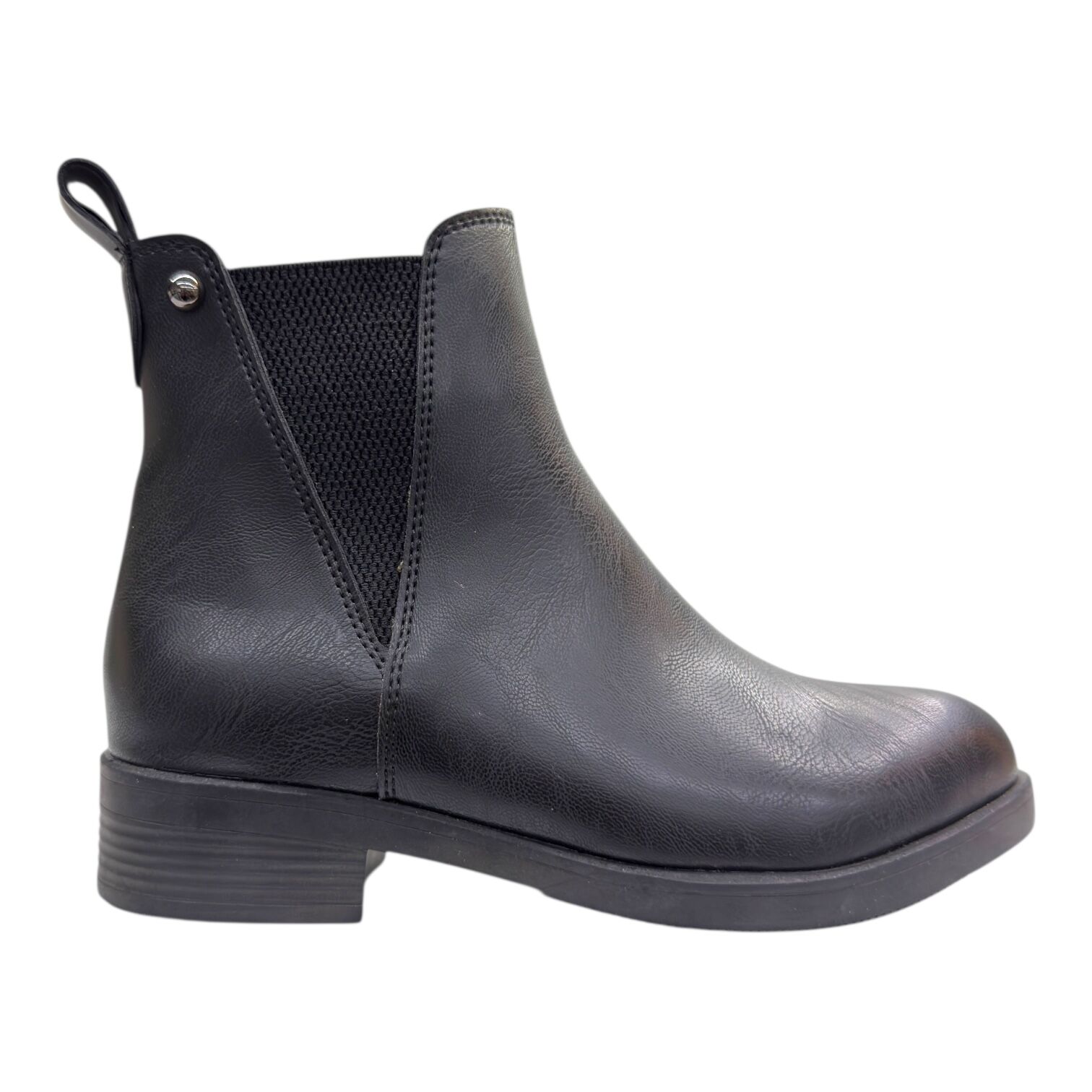 Siyah Lastikli Alçak Topuklu Günlük Bilek Boy Bot, Yuvarlak Burun