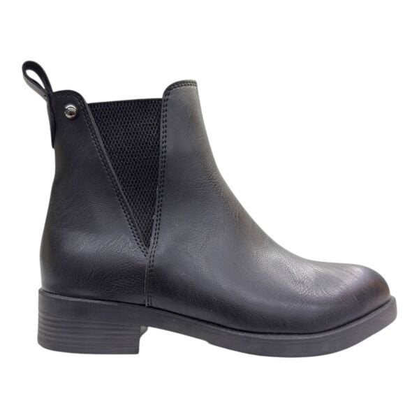 Siyah Lastikli Alçak Topuklu Günlük Bilek Boy Bot, Yuvarlak Burun