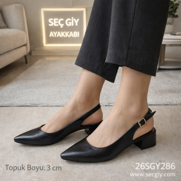 Siyah Slingback Kadın Ayakkabı 3 cm Topuklu – Klasik Günlük Model