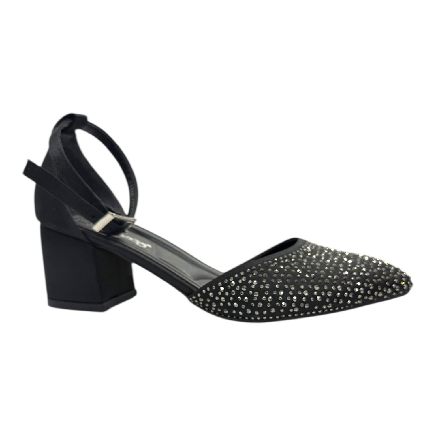 Siyah Taşlı  Sivri Burun Topuklu Zarif Kristal Detay