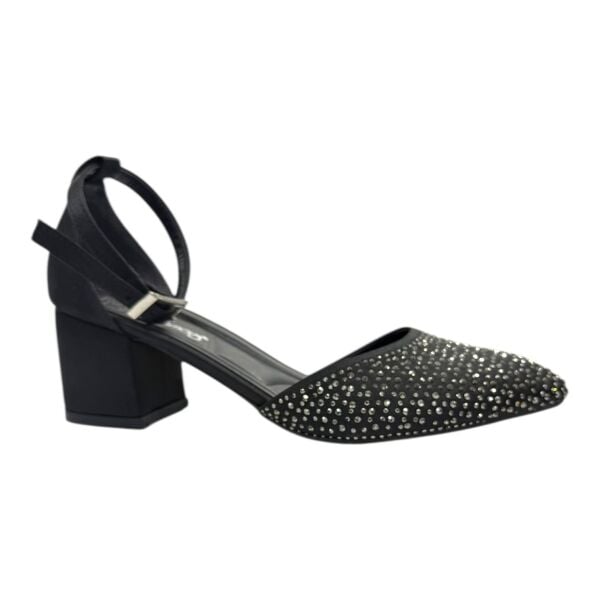 Siyah Taşlı  Sivri Burun Topuklu Zarif Kristal Detay