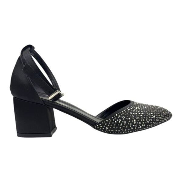 Siyah Taşlı  Sivri Burun Topuklu Zarif Kristal Detay