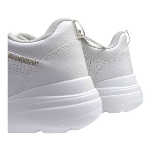 Beyaz Spor Ayakkabı Kalın Taban file görünümlü  Taş Detaylı