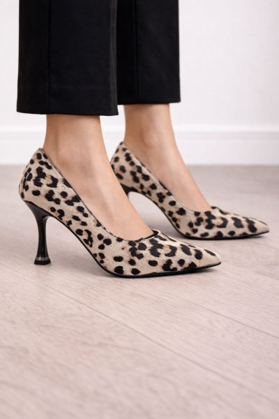 Açık Leopar Desenli Klasik Topuklu Ayakkabı