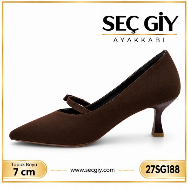 Kadın Acı Kahve Bantlı Sivri Burun Topuklu Ayakkabı – 7 cm Topuk