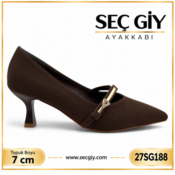 Kadın Acı Kahve Bantlı Sivri Burun Topuklu Ayakkabı – 7 cm Topuk