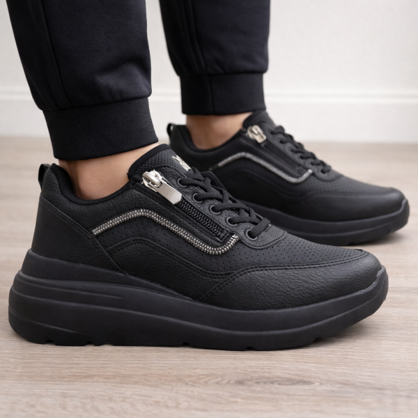 Siyah  Spor Ayakkabı Kalın Taban file görünümlü  Taş Detaylı