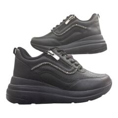 Siyah  Spor Ayakkabı Kalın Taban file görünümlü  Taş Detaylı