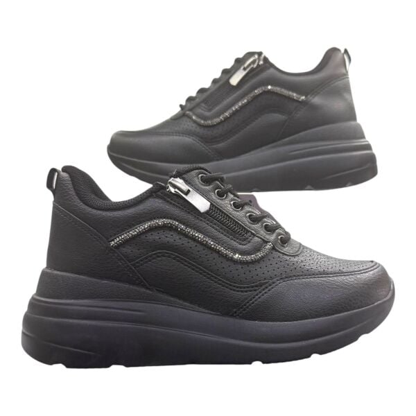 Siyah  Spor Ayakkabı Kalın Taban file görünümlü  Taş Detaylı